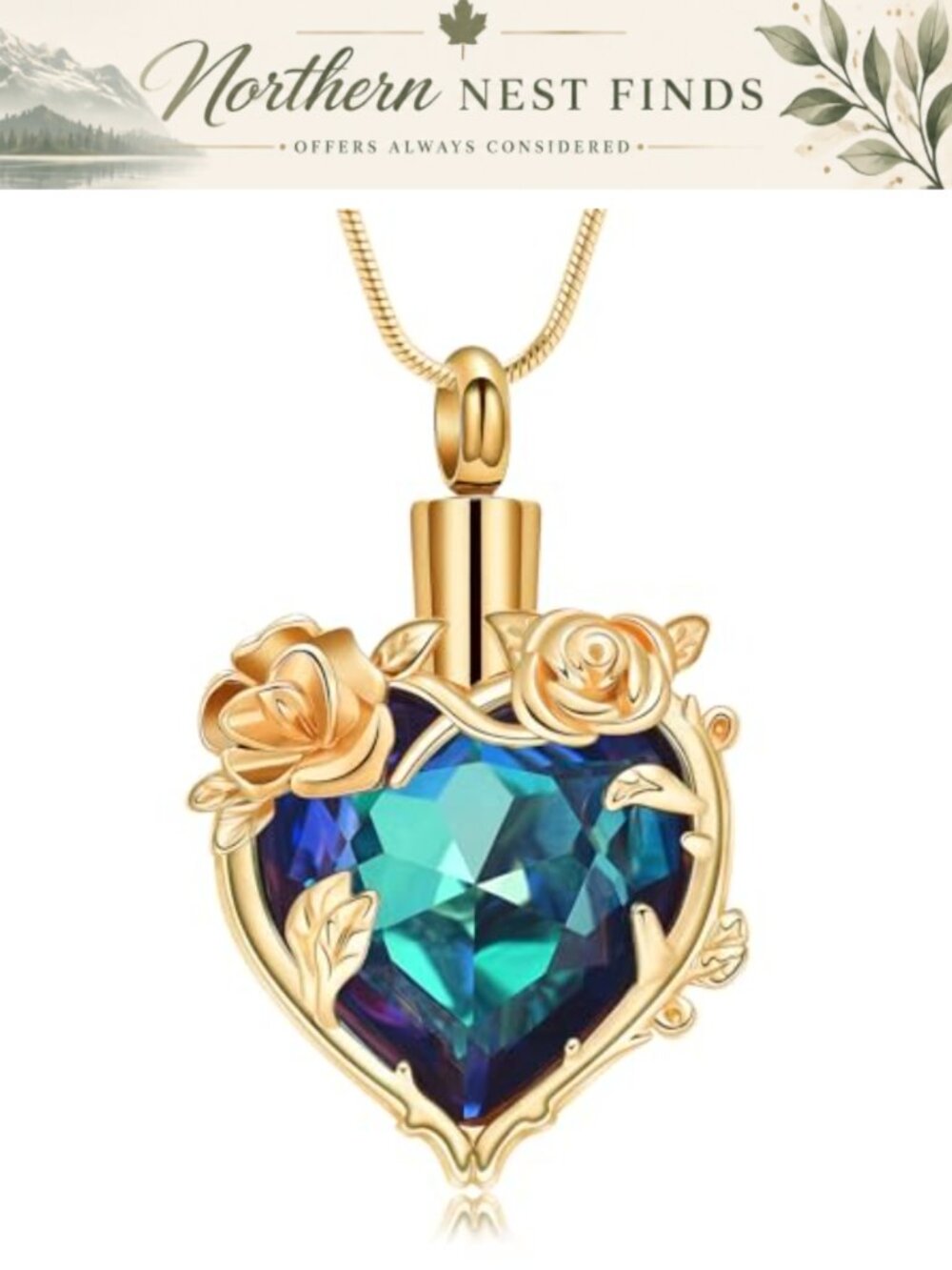 Cremation Urn Necklace Stainless Steel Crystal Rose Heart Memorial Jewelry